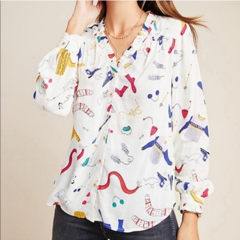 Maeve Anthro Snow Day Print Blouse